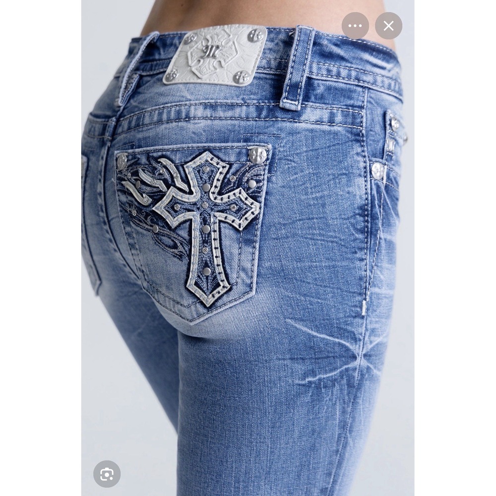 MISS ME Womens sz.30X34L Jeans Boot Cut KEZIA CROSS Jeweled BLING M9534BL